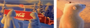 Coca-Cola Truck and the Polar Bear standing in the audience