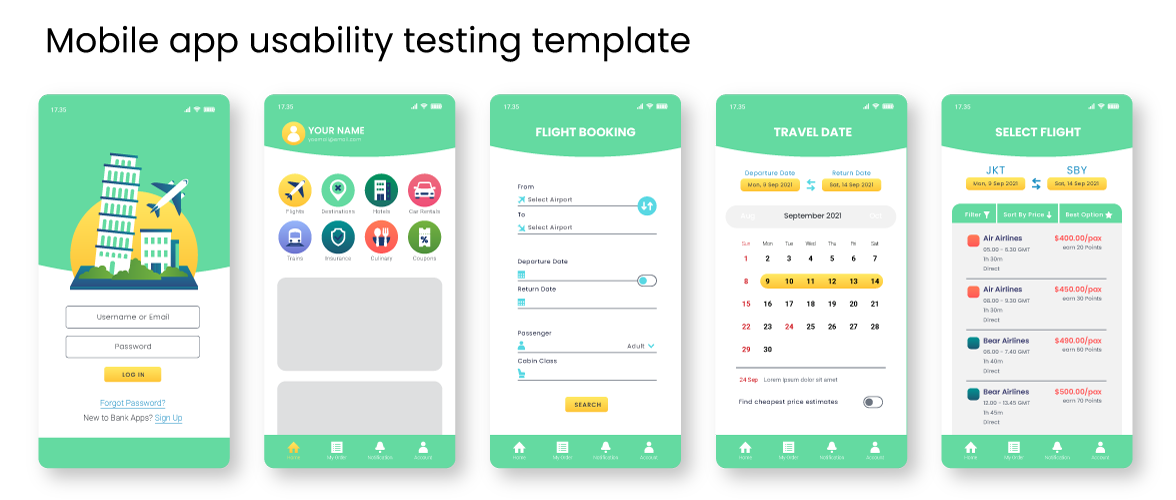 Mobile app usability testing template